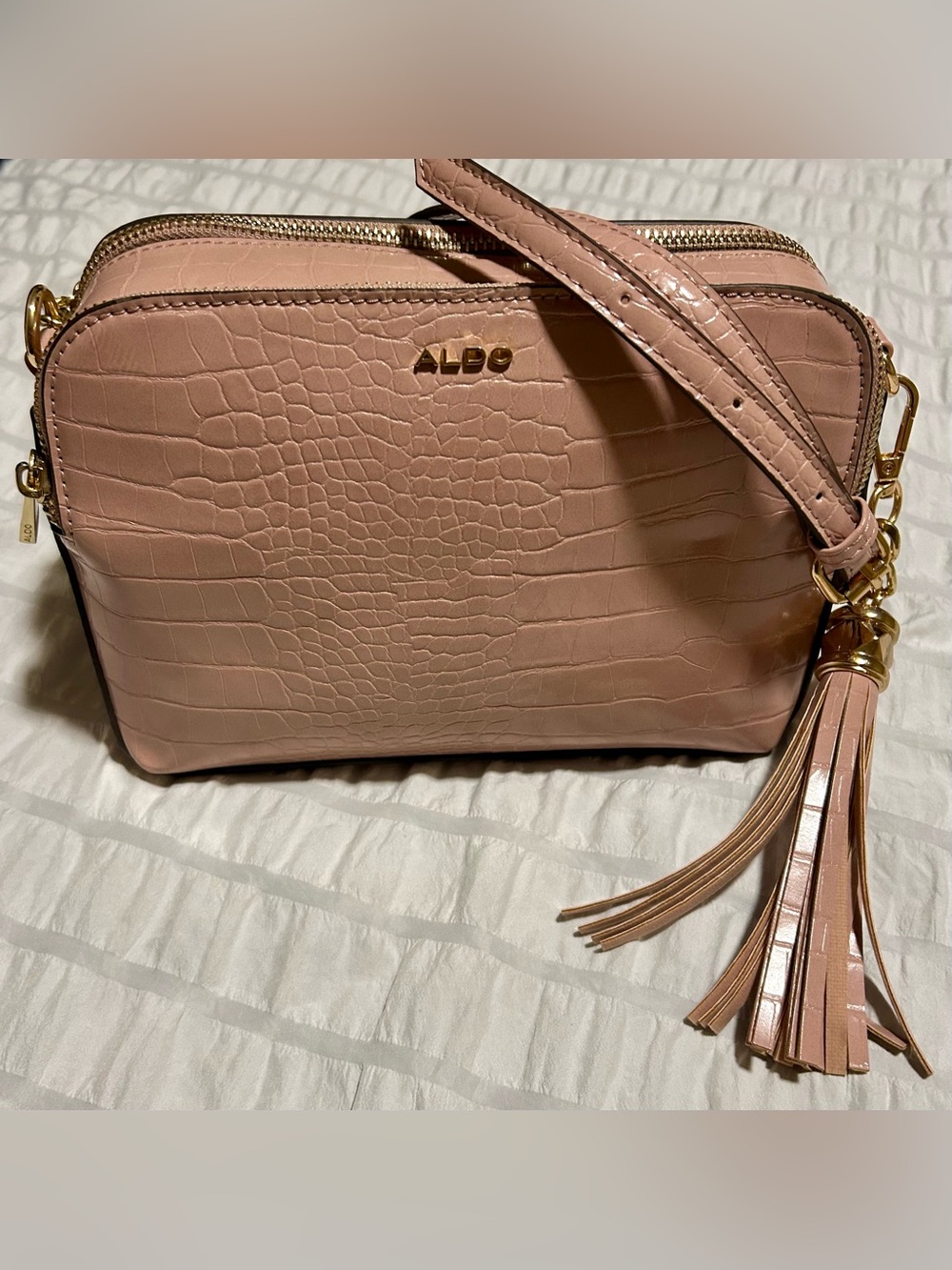 ALDO Rose Pink Croc-Embossed Crossbody with Tassel
